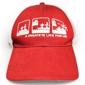 Vintage Pirates of the Caribbean Hat Red A Pirate's Life For Me Disney Adult Wdw